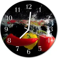 Tulup Glasuhr Wanduhr Küchenuhr Echt-Glas 30fi cm Paprika schwarz