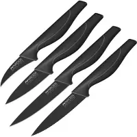 Fackelmann NIROSTA Wave-Messer-Set, Verschiedene Messer mit Funktionsteil aus hochwertigem Edelstahl, Premium-Messer mit Soft-Touch Griff, hochwertige Messer für jeden Anlass(Farbe:Schwarz),Menge:1x4er Set