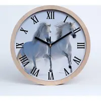 Tulup Holzuhr 20fi cm wanduhr - schwarze Spitzen - Zwei Pferde im Schnee
