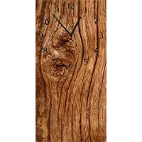 Wallario Design Wanduhr bedruckt, Größe 30 x 60 cm, Motiv: Holzstamm mit Asteinschluss