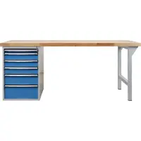 Proregal Werkbank Giant Rhino Plus mit 6 Schubladen | HxBxT 84x200x70cm | Traglast 500kg | Lichtgrau/Lichtblau