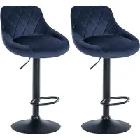 DELUKE 2er Set Barhocker FALON - Samt Blau 46x49x83 cm Schwarz | Barstuhl Mit Lehne Drehbar Tresenhocker Tresenstuhl Kneipenhocker Kneipenstuhl