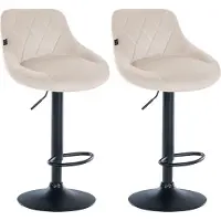 DELUKE 2er Set Barhocker FALON - Samt Creme 46x49x83 cm Schwarz | Barstuhl Mit Lehne Drehbar Tresenhocker Tresenstuhl Kneipenhocker Kneipenstuhl