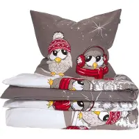 Schiesser Bettwäscheset Olsona | 2-teilig | Winterprint | Feinbiber | 100% Baumwolle | Reißverschluss | 135 x 200 cm + 80 x 80 cm | Grau