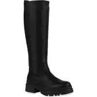 Van Hill Damen Leicht Gefütterte Plateaustiefel Stiefel Profil-Sohle Schuhe 839544, Farbe: Schwarz, Größe: 40