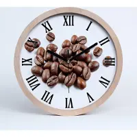 Tulup Holzuhr 30fi cm wanduhr - schwarze Spitzen - Kaffeebohnen