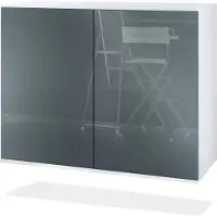 Vladon Kommode Skadu V3, Moderner Küchenschrank mit 2 großen Türen Weiß matt / Grau Hochglanz (92,5 x 73.5 x 35)