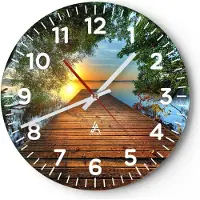 ARTTOR Wanduhr - Rund - Glasuhr - Brücke See - 30x30cm - Schleichendes Uhrwerk - Lautlos - zum Aufhängen bereit - Dekoration Modern - Wanddekoration aus Glas - C4AR30x30-3528