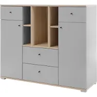 Mirjan 24 Kommode Oro System 4 mit zwei Drehtüren und zwei Schubladen (Farbe: Platingrau / Platingrau + Biscuit Eiche)