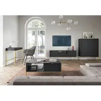Lomadox Wohnmöbel Set schwarz, Fußgestell goldfarben, NEWCASTLE-160, 4-teilig inkl. Couchtisch