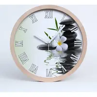 Tulup Holzuhr 30fi cm wanduhr - weiße Spitzen - Orchidee und Steine