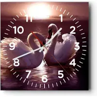 ARTTOR Wanduhr - Quadrat - Glasuhr - Schwäne Landschaft Wasser - 30x30cm - Schleichendes Uhrwerk - Lautlos - zum Aufhängen bereit - Dekoration Modern - Wanddekoration aus Glas - C4AC30x30-0223