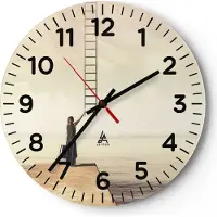 ARTTOR Wanduhr - Rund - Glasuhr - Symbol Frau Leiter - 30x30cm - Schleichendes Uhrwerk - Lautlos - zum Aufhängen bereit - Dekoration Modern - Wanddekoration aus Glas - C4AR30x30-4339