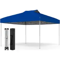 Goplus 3x3 m Pop-Up-Pavillon, Pavillon wasserdicht stabil, höhenverstellbarer Faltpavillon inkl. 8 Bodennägel & 4 Windseilen, Blau