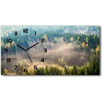 Tulup Wanduhr aus Glas – 60x30 cm - Glasbild - Glasuhr - Gehärtetes Glas - schwarze-zeiger - Nebel im Wald
