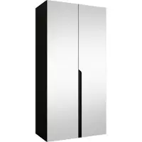Mirjan 24 Kleiderschrank Mila 3 100 mit Spiegel, Schlafzimmer, Kleiderschrank, mit zwei Drehturen und mit Kleiderstange, Modern, Garderobenschrank (Farbe: Schwarz + Schwarz)
