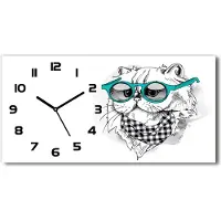 Tulup Wanduhr aus Glas – 60x30 cm - Glasbild - Glasuhr - Gehärtetes Glas - schwarze-zeiger - Katze mit Brille