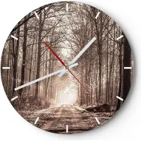 ARTTOR Wanduhr - Rund - Glasuhr - Wald Straße Baum - 40x40cm - Schleichendes Uhrwerk - Lautlos - zum Aufhängen bereit - Dekoration Modern - Wanddekoration aus Glas - C3AR40x40-3620