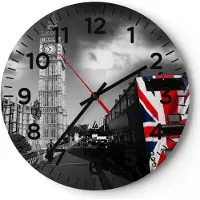 ARTTOR Wanduhr - Rund - Glasuhr - Bus London Big Ben Gebäude - 30x30cm - Schleichendes Uhrwerk - Lautlos - zum Aufhängen bereit - Dekoration Modern - Wanddekoration aus Glas - C4AR30x30-2670