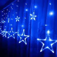 Trade-Shop 12 LED Sterne Blau 2,5 Meter LED Sternenvorhang Lichterkette 8 Programme/Funktion einstellbar zum Schmücken Deko Party Licht Beleuchtung