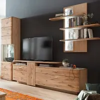 Lomadox Wohnkombination SAMARA-05 Asteiche Bianco massiv - B/H/T: 280/200/45cm