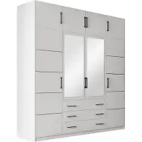 Mirjan 24 Drehtürenschrank Tytus mit Schrankaufsatz, Kleiderschrank mit 4-Drehtüren und 3 Schubladen, Garderobenschrank mit Spiegel (Farbe: Weiß)