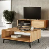Lomadox Wohnmöbel Set braun MATOLA-163 Massiv aus Eiche 2-teilig mit Couchtisch