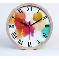 Tulup Holzuhr 25fi cm wanduhr - schwarze Spitzen - Farbflecken