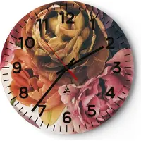ARTTOR Wanduhr - Rund - Glasuhr - Blumenstrauß Blumen Braut - 40x40cm - Schleichendes Uhrwerk - Lautlos - zum Aufhängen bereit - Dekoration Modern - Wanddekoration aus Glas - C4AR40x40-5025