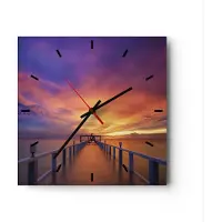 ARTTOR Wanduhr - Quadrat - Glasuhr - Himmel die Farben Pier - 30x30cm - Schleichendes Uhrwerk - Lautlos - zum Aufhängen bereit - Dekoration Modern - Wanddekoration aus Glas - C3AC30x30-4202