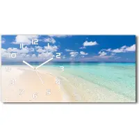 Tulup Wanduhr aus Glas – 60x30 cm - Glasbild - Glasuhr - Gehärtetes Glas - weisse-zeiger - Strand auf den Malediven