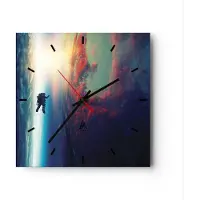 ARTTOR Wanduhr - Quadrat - Glasuhr - Kosmos Astronaut Planet - 40x40cm - Schleichendes Uhrwerk - Lautlos - zum Aufhängen bereit - Dekoration Modern - Wanddekoration aus Glas - C3AC40x40-5049