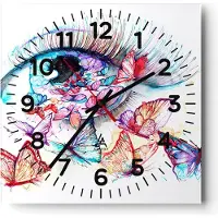 ARTTOR Wanduhr - Quadrat - Glasuhr - Auge Butterflys Fantasie Fantasie - 30x30cm - Schleichendes Uhrwerk - Lautlos - zum Aufhängen bereit - Dekoration Modern - Wanddekoration aus Glas - C4AC30x30-3096