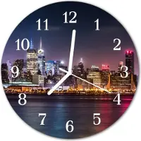Tulup Glasuhr Wanduhr Küchenuhr Echt-Glas 30fi cm Skyline mehrfarbig