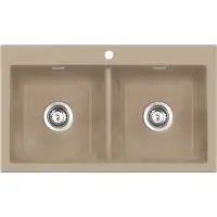 SYSTEMCERAM KeraDomo Spüle MERA TWIN F in FANGO mit Handbetätigung / Keramikspüle