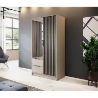 Masseno Drehtürenschrank NELIANA 105/200/51 cm 2-türig Schlafzimmer Schrank Kleiderschrank mit Spiegel Kaschmir