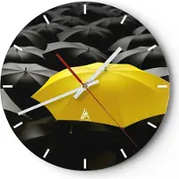 ARTTOR Wanduhr - Rund - Glasuhr - Regenschirme Regen Wetter - 30x30cm - Schleichendes Uhrwerk - Lautlos - zum Aufhängen bereit - Dekoration Modern - Wanddekoration aus Glas - C3AR30x30-2564