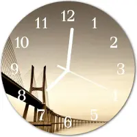 Tulup Glasuhr Wanduhr Küchenuhr Echt-Glas 30fi cm Brücke sepia