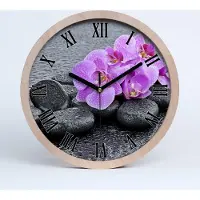 Tulup Holzuhr 20fi cm wanduhr - schwarze Spitzen - Orchideen Steine