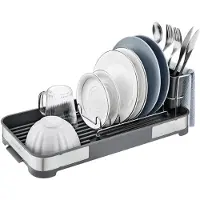 Songmics Abtropfgestell klein, Geschirr-Abtropfgestell für Spüle, Abtropfständer, Abtropfgitter Edelstahl, Abtropfschale