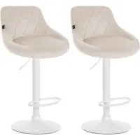 CLP 2er Set Barhocker Lazio Samt höhenverstellbar und 360 Grad drehbar creme Gestell Farbe weiß