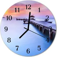 Tulup Glasuhr Wanduhr Küchenuhr Echt-Glas 30fi cm Holzbrücke blau