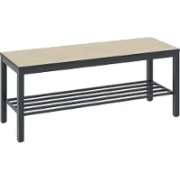 C+P Umkleidebank Basic Plus, für Feuchträume, ohne Rückenlehne, 4-Fußgestell schwarzgrau RAL 7021, mit Schuhrost, B 1000 mm, Dekor Eiche Serrano