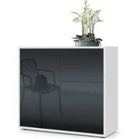 Vladon Sideboard Ben, Germany, Kommode mit 2 Türen und 2 Schubladen, Weiß matt/Schwarz Hochglanz (79 x 74 x 36 cm)