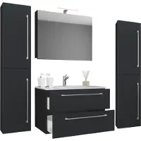 VCM 5-tlg. Waschplatz Waschtisch | Waschbecken Unterschrank Breite 60 cm | Badmöbel Set mit Schubladen Drehtüren Spiegelschrank | Badinos