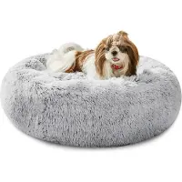 SPOCADO "County" Hundebett | Flauschiges Plüschmaterial | Donutform für Geborgenheit | Rutschfest & waschbar | 100 x 100 x 20 cm | grau | SCO-49