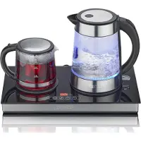 HEINRICH'S HEINRICHS Teestation, Tee-und Kaffeestation, Wasserkocher 1,7L und Teekanne 1L mit Edelstahlfilter, Basis mit LED Display und Sensor-Touchbedienung