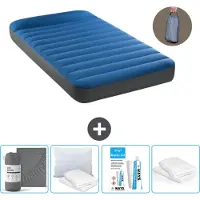 Intex Luftbett - 1 Person - 99 x 191 x 22 cm - Blau - Inklusive Pumpe - Spannbettuch - Küssen - Reperaturset en Kissenschutz