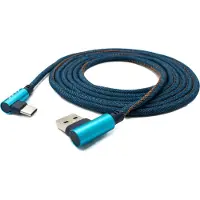 System-S USB 3.1 Kabel 2 m Typ C Stecker zu 3.0 Typ A Stecker geflochten Winkel in Blau