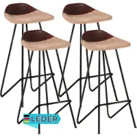 DELUKE Barhocker MUKE 4er Set Hellbraun Echtleder | Barstühle Küchenhocker Thekenhocker für Küche Hausbar